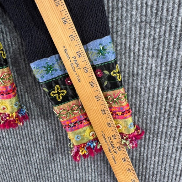 Ann Trinity Womens L Black Cardigan Sweater Boho‎ Embroidered Fringe Whimsigoth - Picture 10 of 11